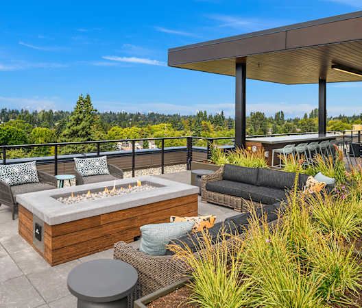 The Hemlock Apartments in Seattle, Washington Rooftop Patio with Fire Pit at The Hemlock, Seattle, WA