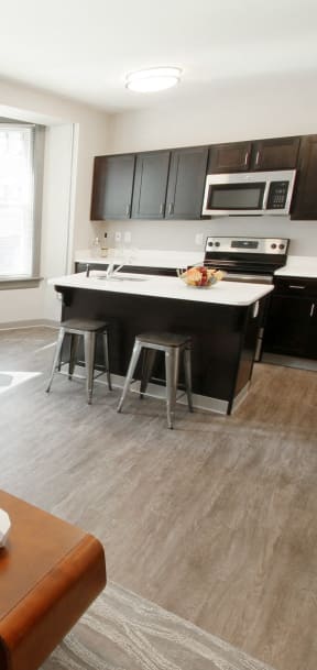 a living room and kitchen in an apartment