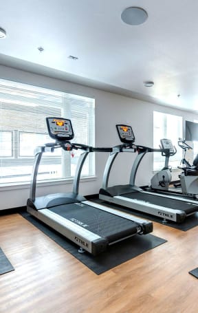 the gym is equipped with treadmills and other exercise equipment