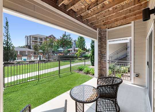 Private patio at Atley on the Greenway Apartments in Ashburn VA