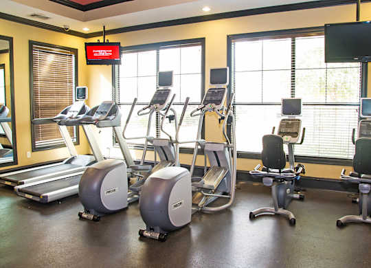 Fitness Center Cardio Machines at Lakeland Estates Apartments in Stafford TX