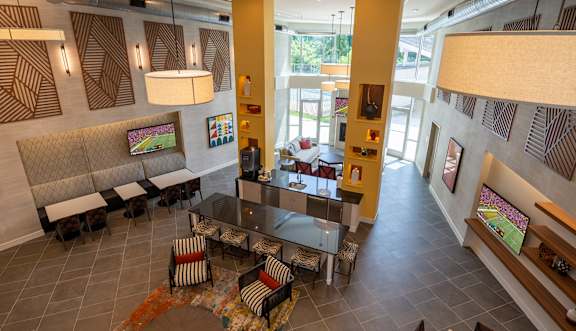a view of the lobby from the second floor at Woodmore Grand Apartments in Bowie, MD