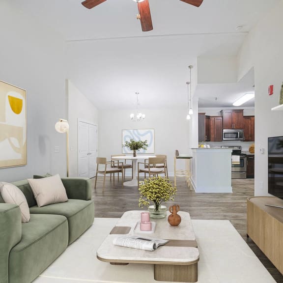 a living room with a couch and a coffee table
