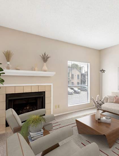 a living room with a couch and a fireplace at Canyon Creek, Texas, 78759