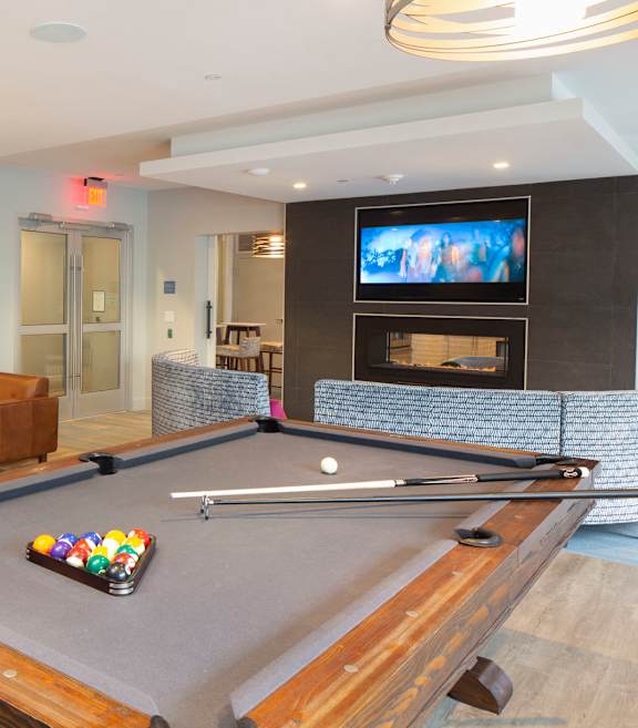 Community room billiards and TV