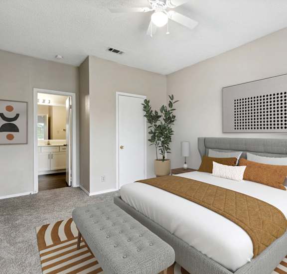 our apartments offer a bedroom with a bed and a bathroom
