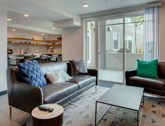 a living room with a couch and a coffee table
