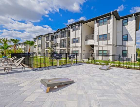 our apartments have a spacious patio with a fire pit