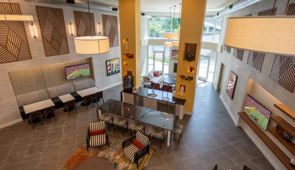 a view of the lobby from the second floor at Woodmore Grand Apartments in Bowie, MD