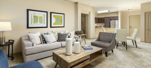 Living Area With Ceiling Fan at 55+ FountainGlen  Jacaranda, Fullerton, California