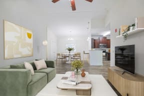 a living room with a couch and a coffee table