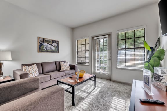 a living room with a couch and a coffee table