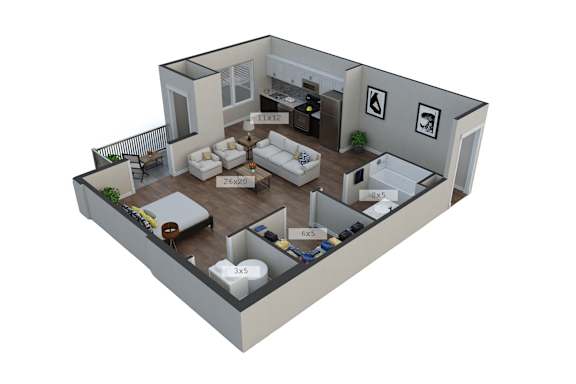 Floor Plan  Studio 1 bath Banner Floor Plan at McHenry Square Apartments, Augusta, Georgia