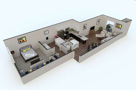 Floor Plan  1 bed 1 bath Bastion Floor Plan at McHenry Square Apartments, Augusta