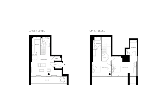two floor plans of a house with different floors and entrances
