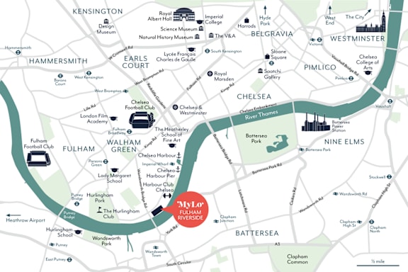 a map of the area with a red circle on it