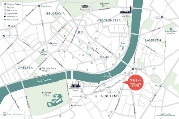 a map of a city with a red stop sign on it