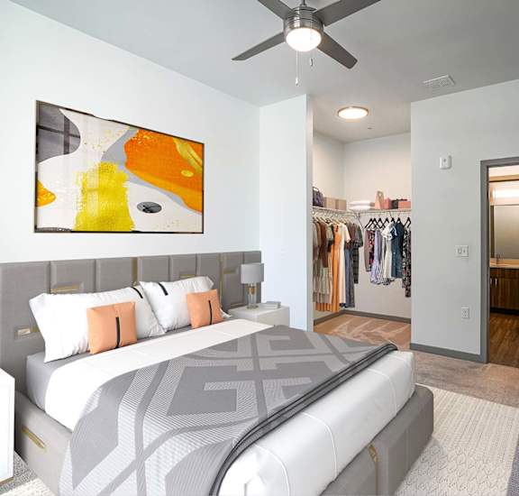 a bedroom with a bed and a closet at Altitude at Vizcaya, Santa Fe, NM, 87505