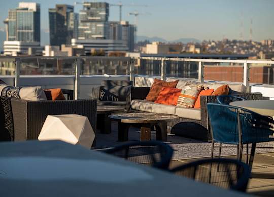 Rooftop deck couches at Infinity Apartments in Seattle WA