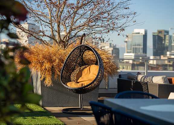 Rooftop teardrop lounge chair at Infinity Apartments in Seattle WA