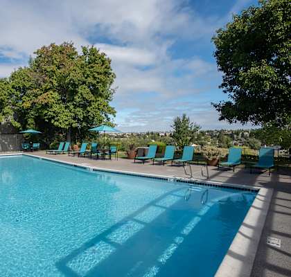 Pool and Lounge Chairs at Sunset Summit Apartments, California, 95765
