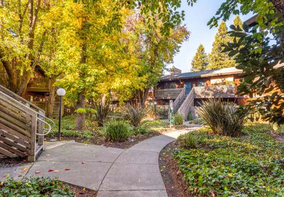 Courtyard Walking Path at Coddingtown Mall Apartments, Santa Rosa, CA, 95401