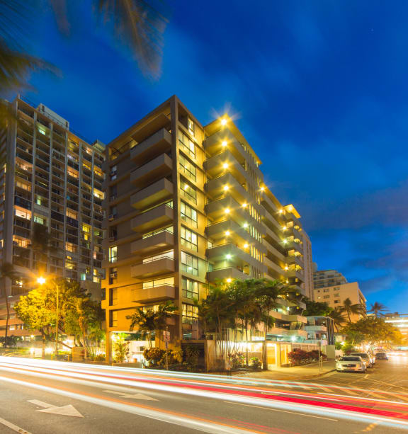 Napili Towers exterior building at night