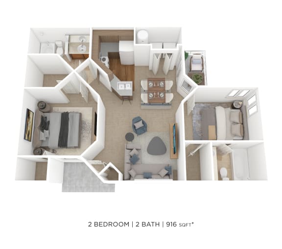 a furnished floor plan of a 2 bedroom 1 bath apartment