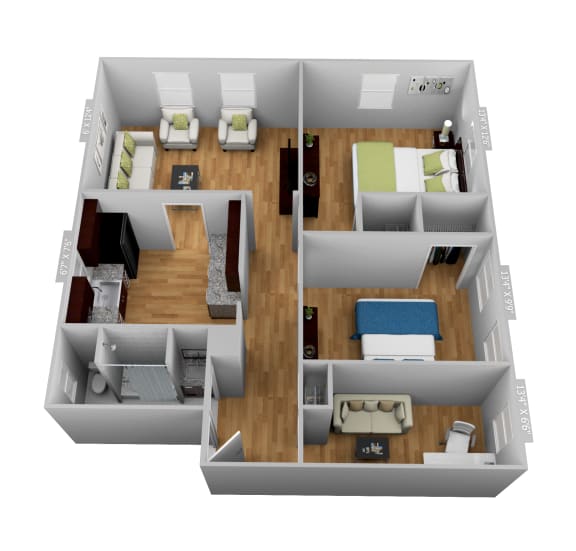 2 Bedroom 1 Bathroom with Den Floorplan at Willett Apartments, Albany