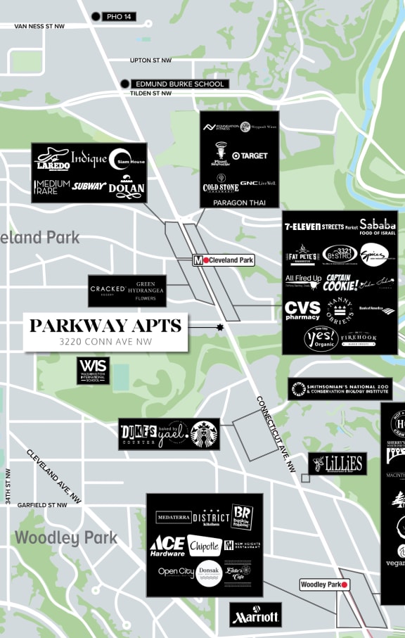 a map of the parkway area of downtown