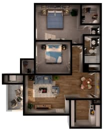 2 bed 1 bath B1 Floor Plan at Riverstone, Texas, 77802
