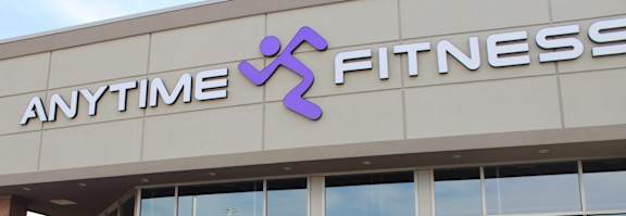Anytime Fitness logo on a building.