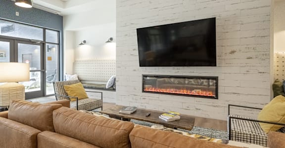 Clubhouse seating by fireplace at FARM BY VINTAGE, Washington, 98012