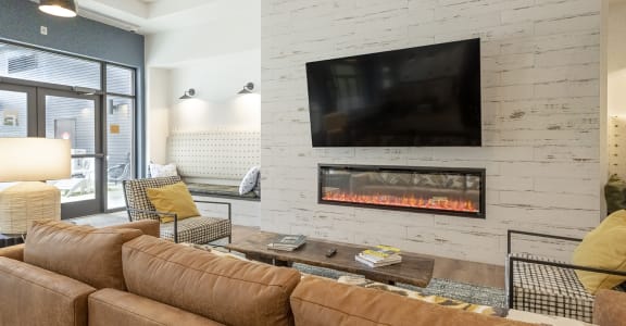 Clubhouse seating by fireplace
