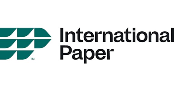 A logo with the words International Paper on it.