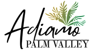 The image features the name "Adianno" in cursive script, followed by the words "Palm Valley" in a smaller font, with a decorative element of leaves and flowers to the right.