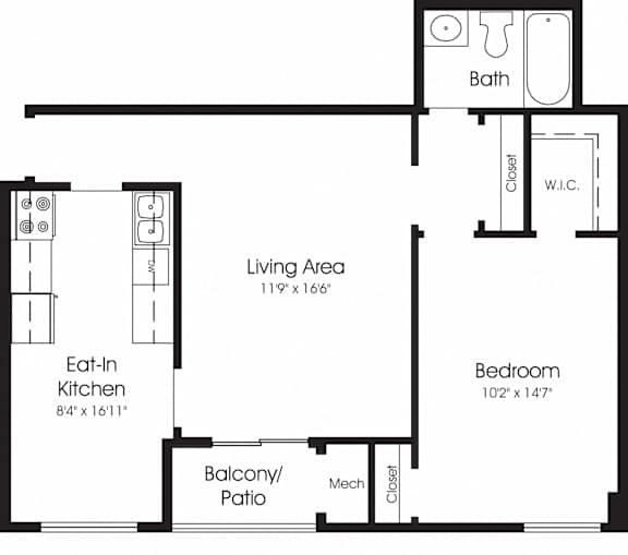 1 Bedroom Floor Plan at The Apartments at Canterbury, Rosedale, MD, 21237