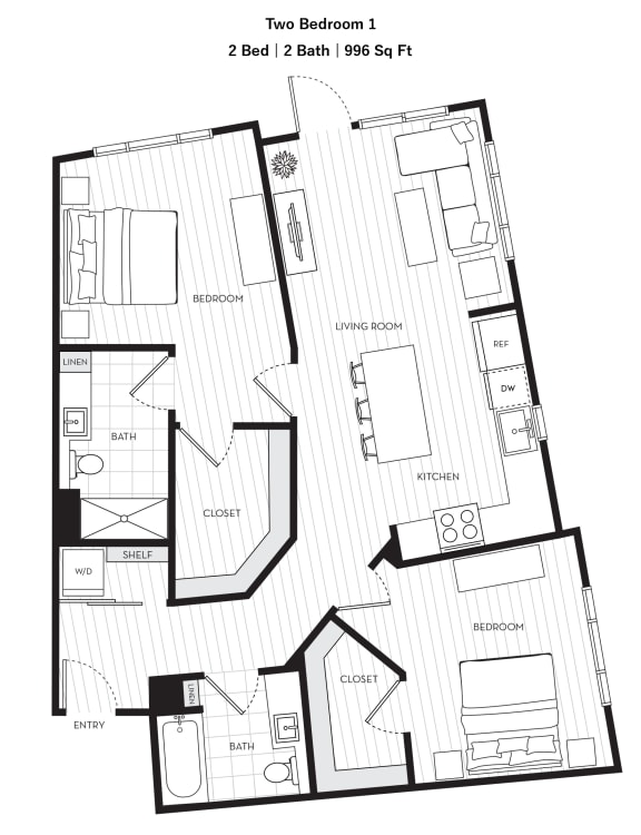 Voda Apartments 2 Bedroom 1 2D Floor Plan