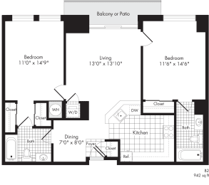 2 bedroom apartments with balcony/patio in harbor east