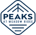 A logo with the text "Peaks at Meadow Ridge" in white on a blue background.