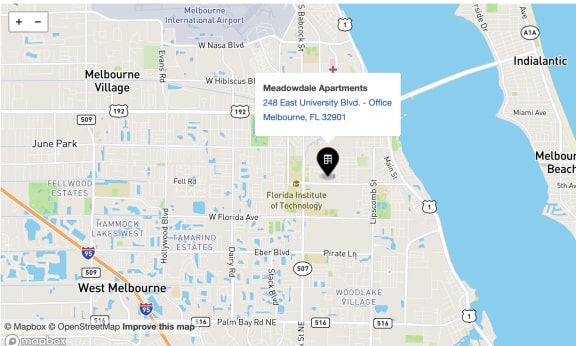 a screenshot of a map of a city with a point of interest on it