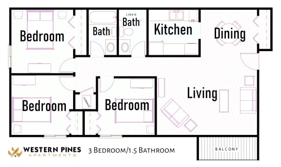 Floor Plan  Three Bedroom One and a Half Bathroom