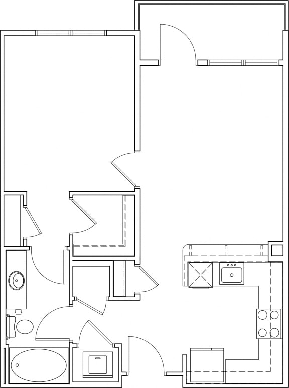 Floor Plan  616 at the village one bedroom floor plan