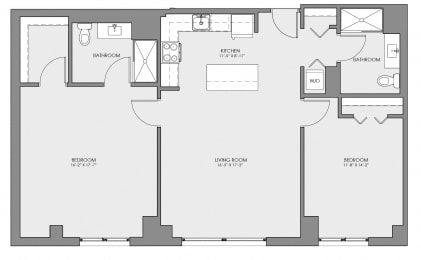2 bed 2 bath floor plan A at Lakeview 3200 Apartments, Illinois