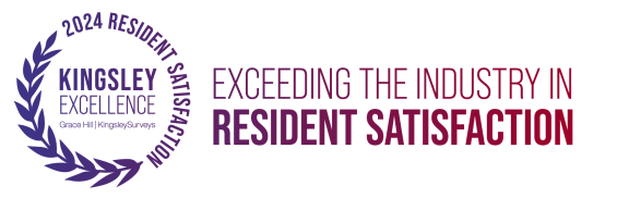 an image of the logos for exceeding the industry in resident satisfaction and exceeding the nursing at Hidden Creek, Gaithersburg