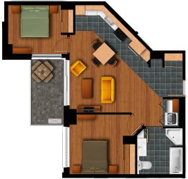 Floor Plan  Large 2 bedroom 1 bathroom apartment floor plan at Axial Towers in Laval, QC