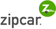 A logo with the text zipcar and a green circle with a white car and a black z.