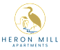 A logo for Heron Mill Apartments featuring a bird and a windmill.