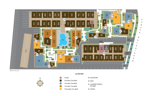 a site plan of a building with a pool and other buildings