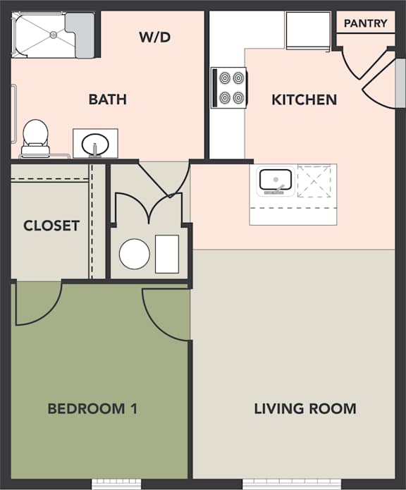 Kenlawn Place 1-Bedroom, 1-Bath, HC Floorplan